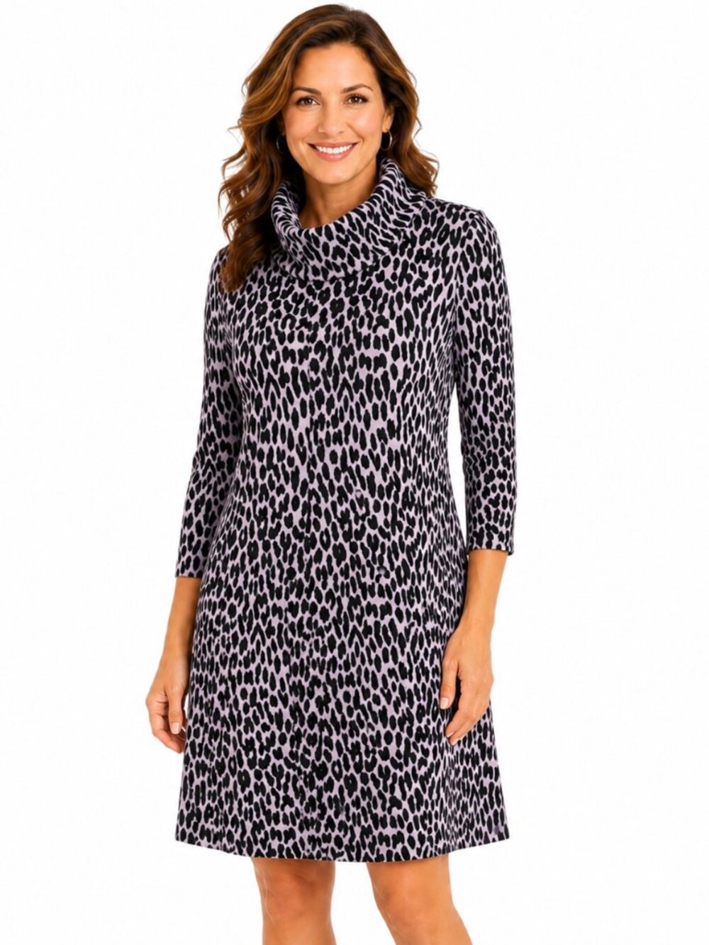 Tyler Boe Kim Cowl Thistle Grey Animal Print Leopard Dress 3/4 Sleeve Sz M